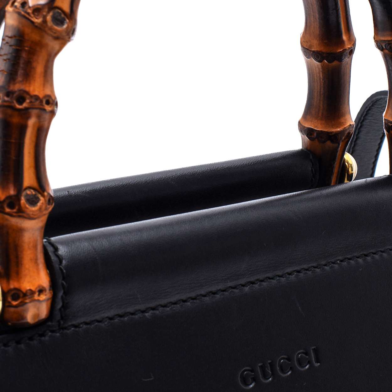 Gucci - Black Bamboo Nymphaea Leather Tote Bag 